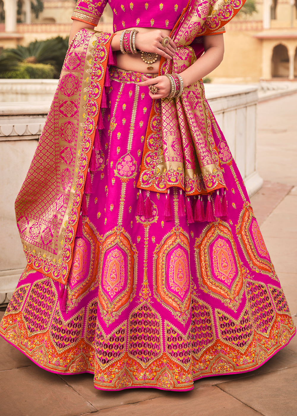 Buy MySilkLove Chestnut Pink Heavy Embroidered Lehenga Online