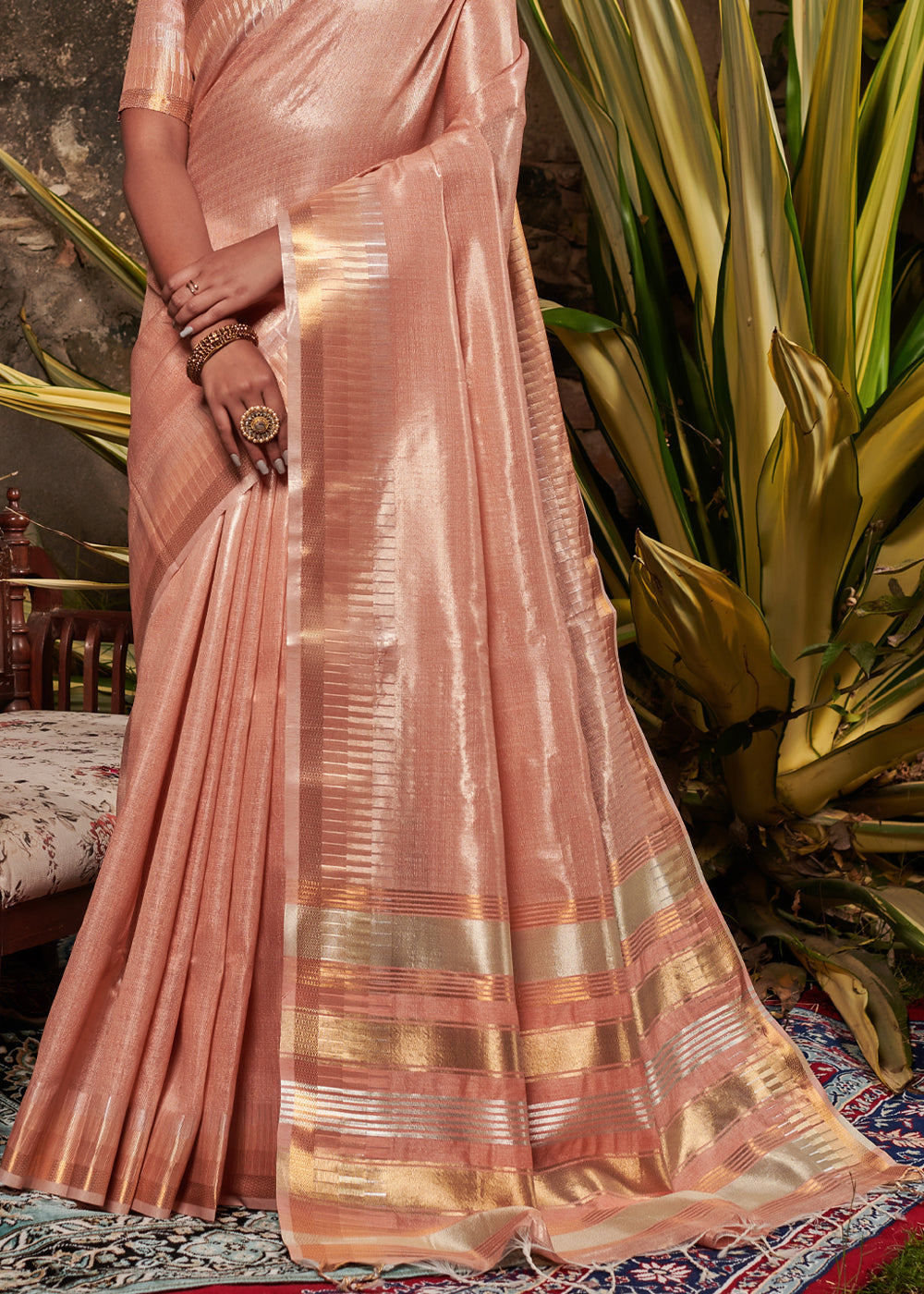 Buy MySilkLove Corvette Peach Woven Tussar Silk Saree Online