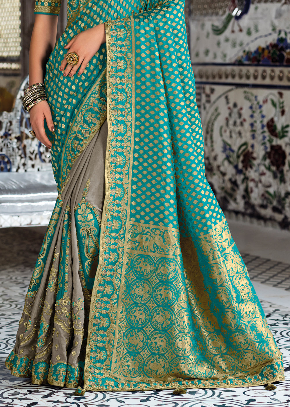 Buy MySilkLove Timber Blue Zari Woven Designer Banarasi Saree Online