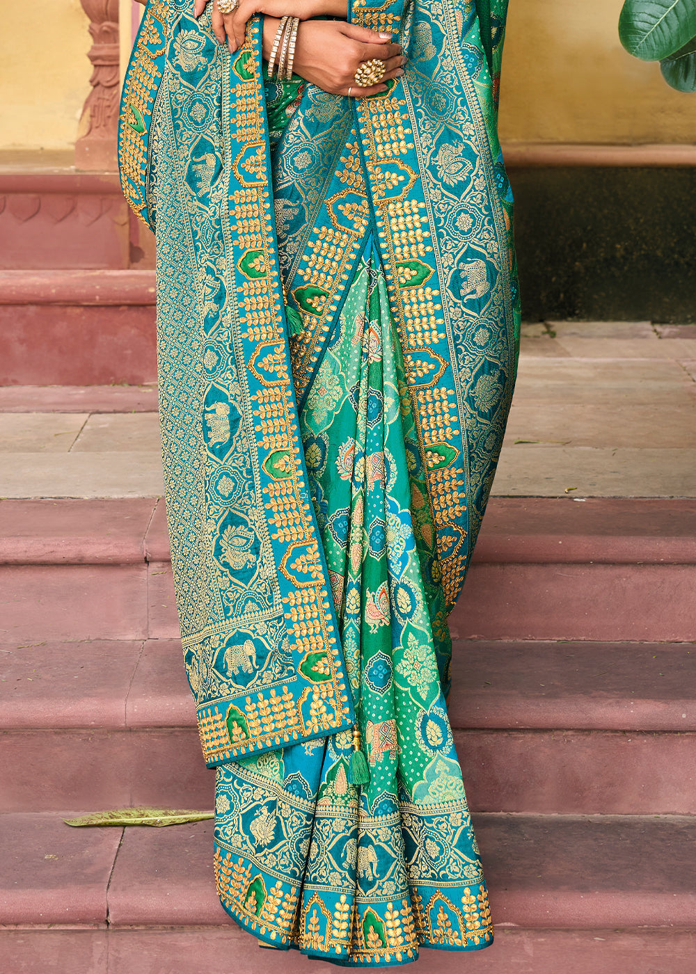 Buy MySilkLove Acapulco Blue Green Embroidered Dola Silk Saree Online