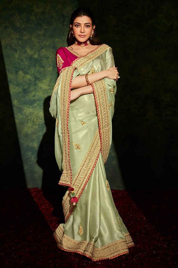 Buy MySilkLove Thistle Green and Pink South Silk Saree Online