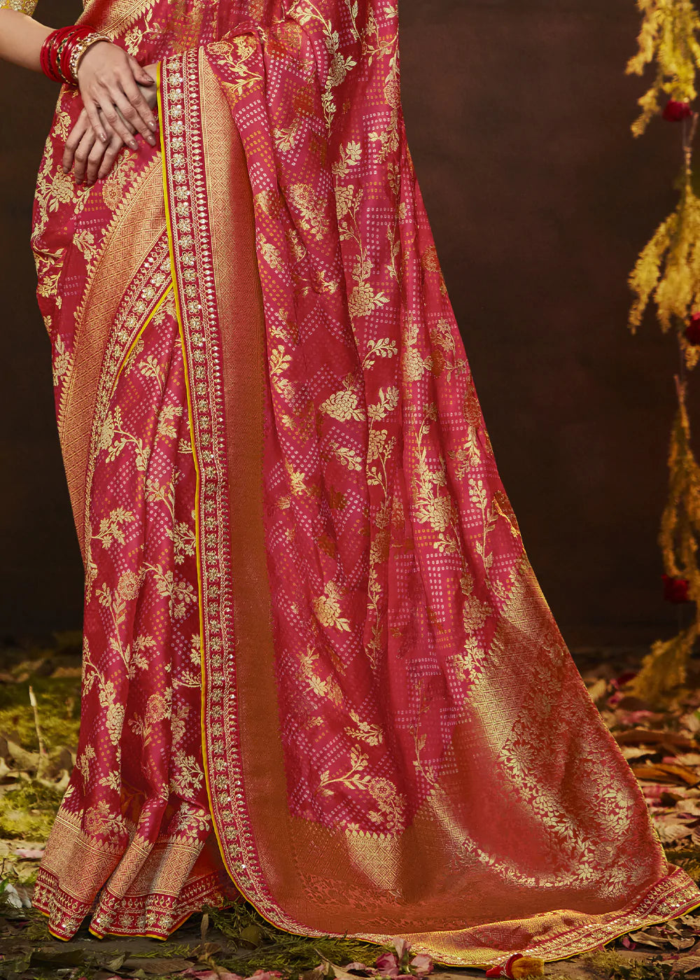 Buy MySilkLove Froly Pink Woven Georgette Designer Saree with Embroidered Blouse Online