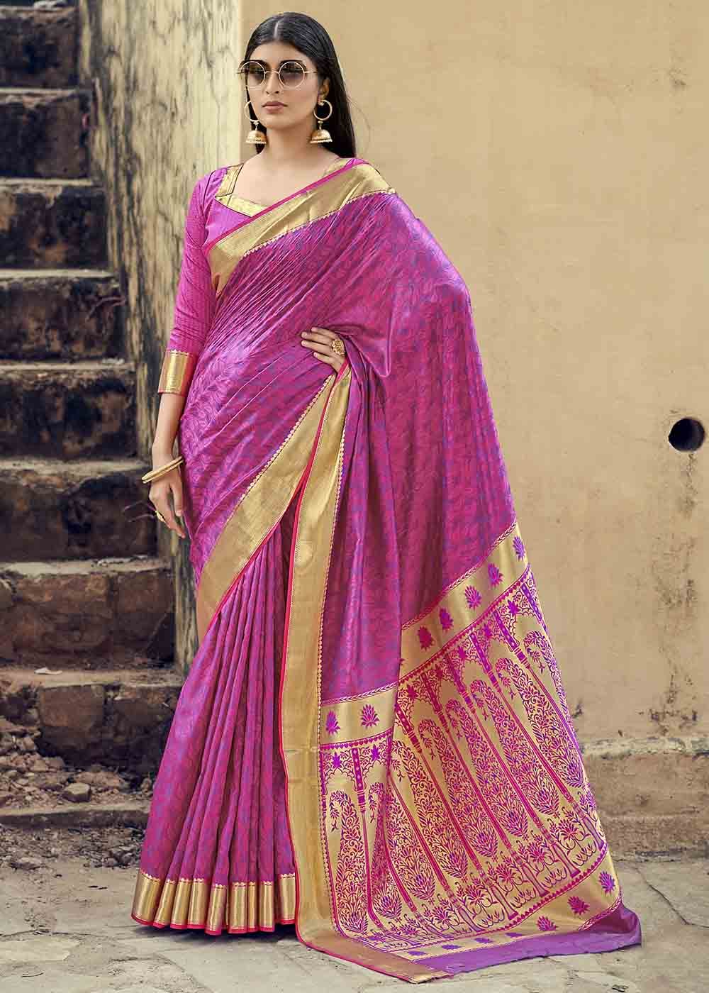 Buy MySilkLove Mulberry Purple Zari Woven Banarasi Silk Saree Online