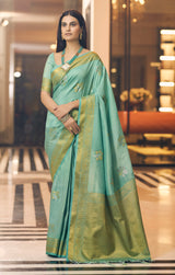 Shadow Blue Zari Woven Tissue Banarasi Saree