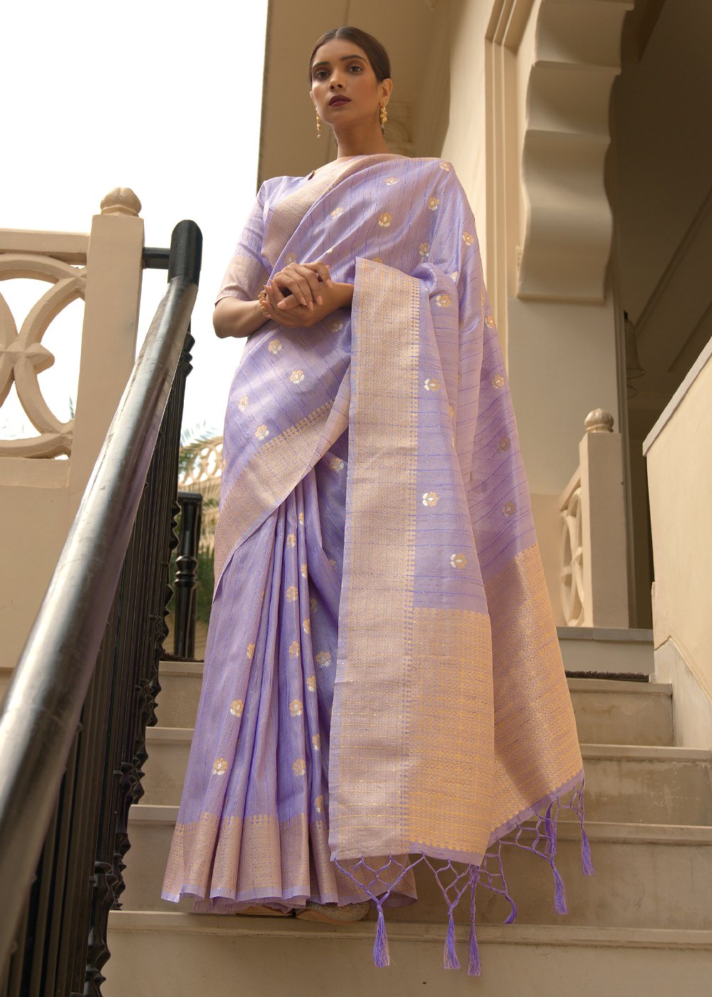 Buy MySilkLove Glossy Grape Purple Zari Woven Tussar Silk Saree Online