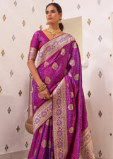 Tapestry Purple Zari Woven Dual Tone Banarasi Saree