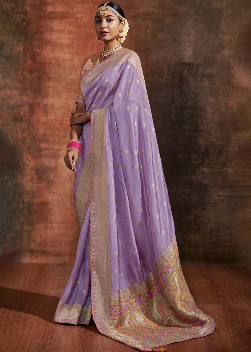 London Hue Purple Woven Banarasi Soft Silk Saree