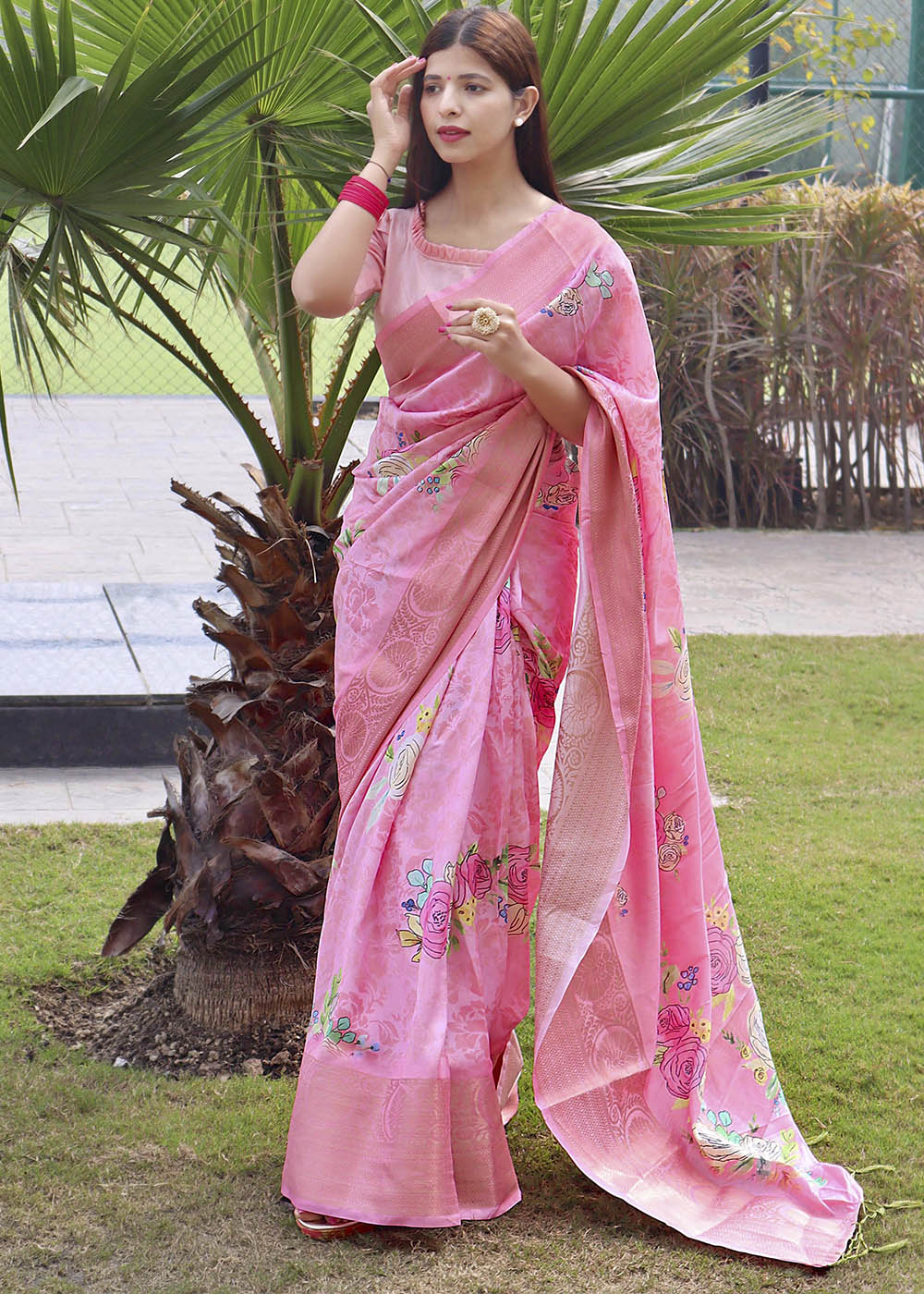 Buy MySilkLove Lavender Pink Floral Printed Soft Silk Saree Online