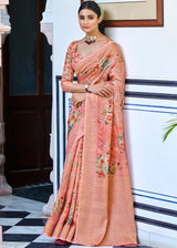Petite Pink Zari Woven Floral Banarasi Saree