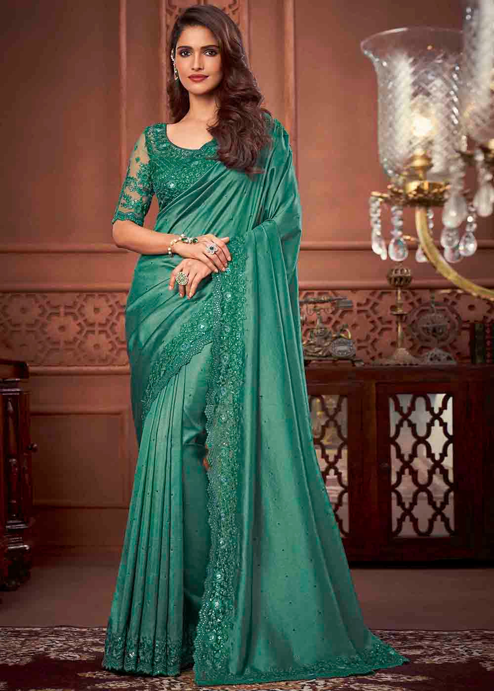 Buy MySilkLove Tradewind Green Designer Silk Saree Online