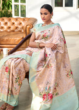 Clam Pink Banarasi Jacquard Printed Saree