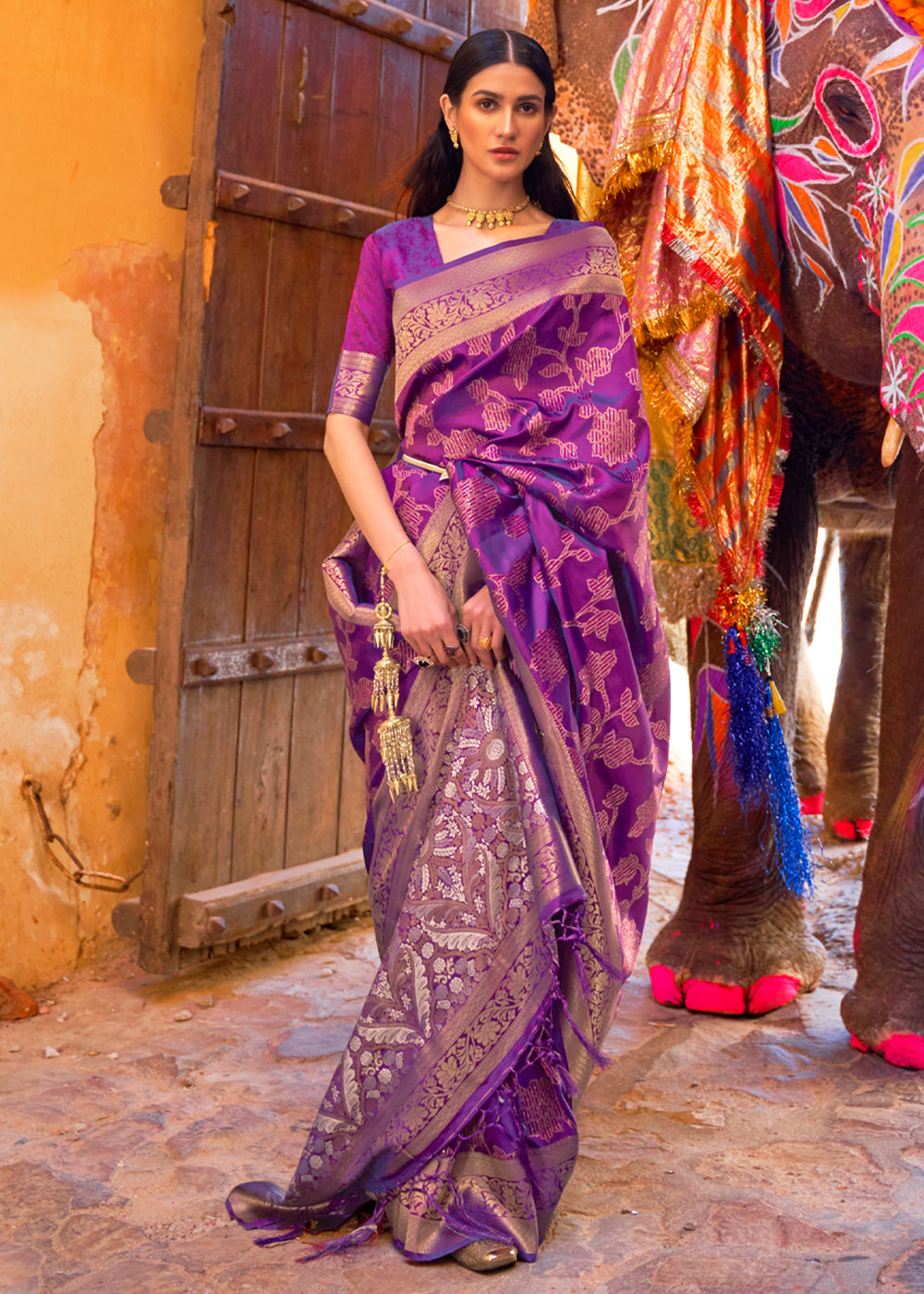 Buy MySilkLove Finn Purple Zari Woven Banarasi Handloom Saree Online