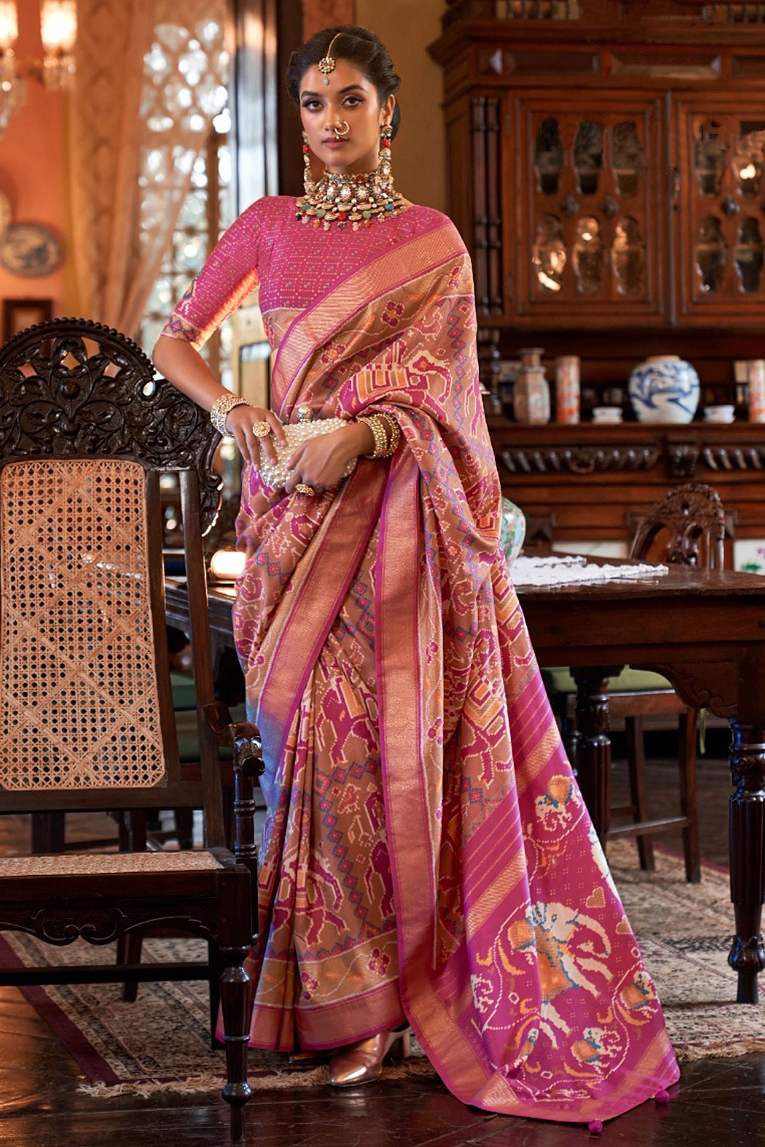 Buy MySilkLove Tacao Brown Woven Patola Silk Saree Online