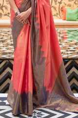 Burnt Sienna Pink Zari Woven Kanjivaram Saree