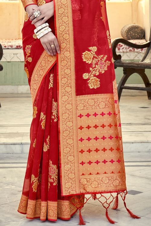 Buy MySilkLove Mahogany Red Organza Saree Online