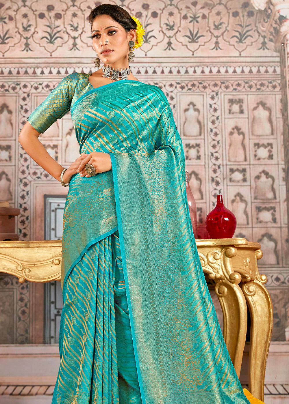 Buy MySilkLove Tradewind Blue South Silk Saree Online