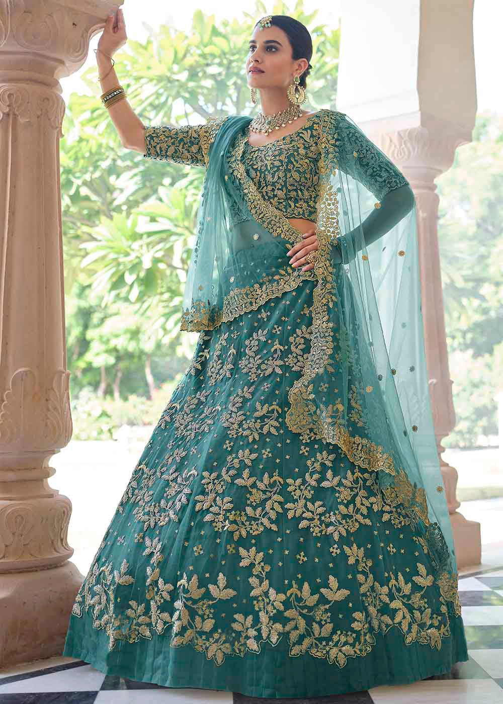 Buy MySilkLove Plantation Green Soft Net Designer Lehenga Choli With Dori & Sequins Work Online