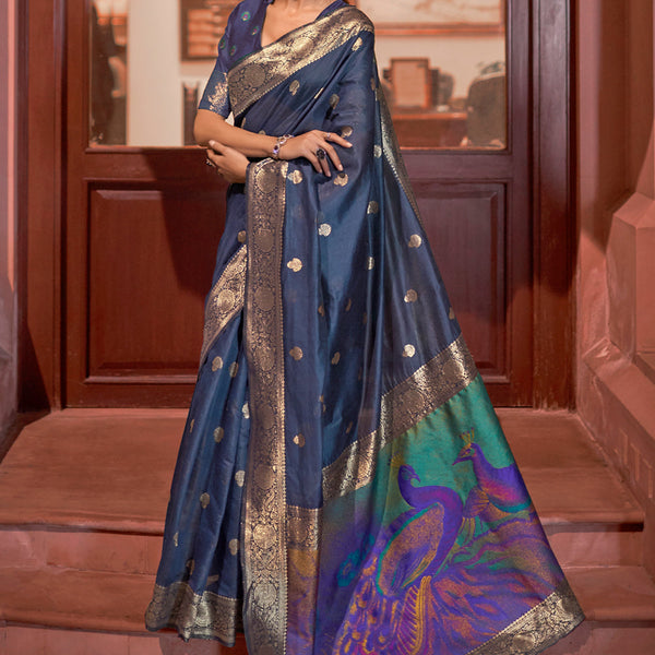 Classic Peacock Blue & Orange 2pt5gm Zari Bridal Elegance Kanchipuram –  Capell Haute Couture