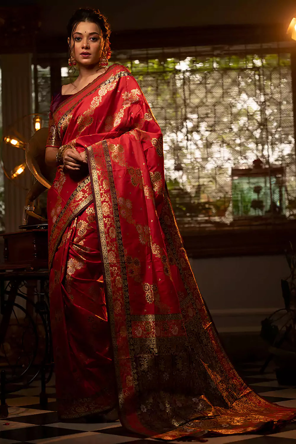 Buy MySilkLove Tamarillo Red Woven Banarasi Silk Saree Online
