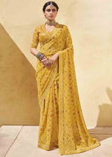 Bourbon Yellow Patola Print Georgette Saree With Embroidered Blouse
