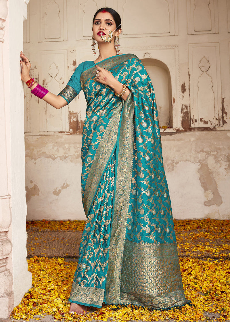 Blue Pure Silk Handwoven Banarasi Saree Design by VISHWA at Pernia's Pop Up  Shop 2024