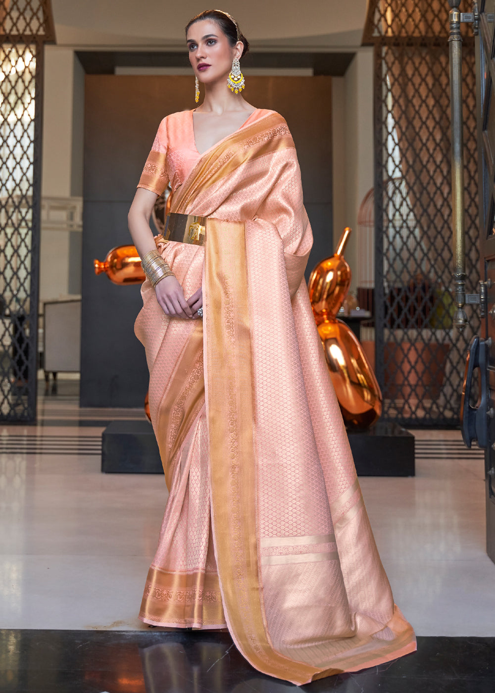 Buy MySilkLove Romantic Peach Woven Banarasi Silk Saree Online