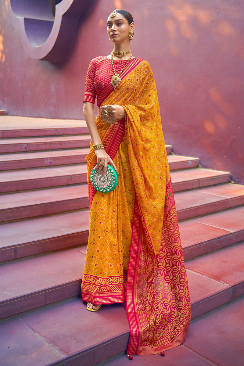 Buy Manibhadra Creation Women Yellow Printed Brasso Saree Online at Best  Prices in India - JioMart.