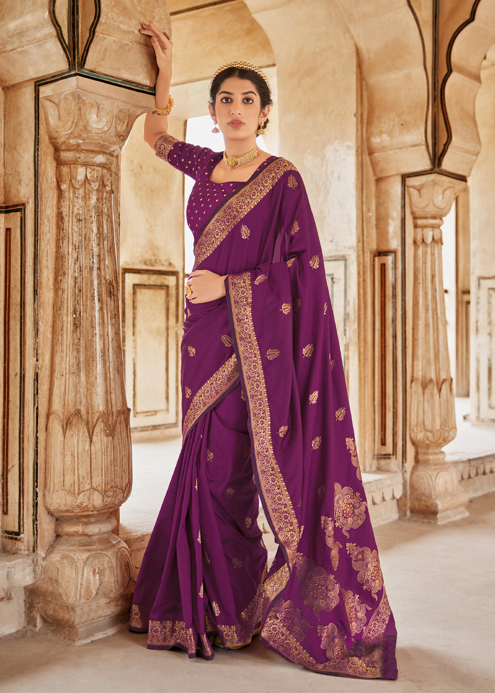 Buy MySilkLove Cosmic Purple Zari Woven Banarasi Silk Saree Online