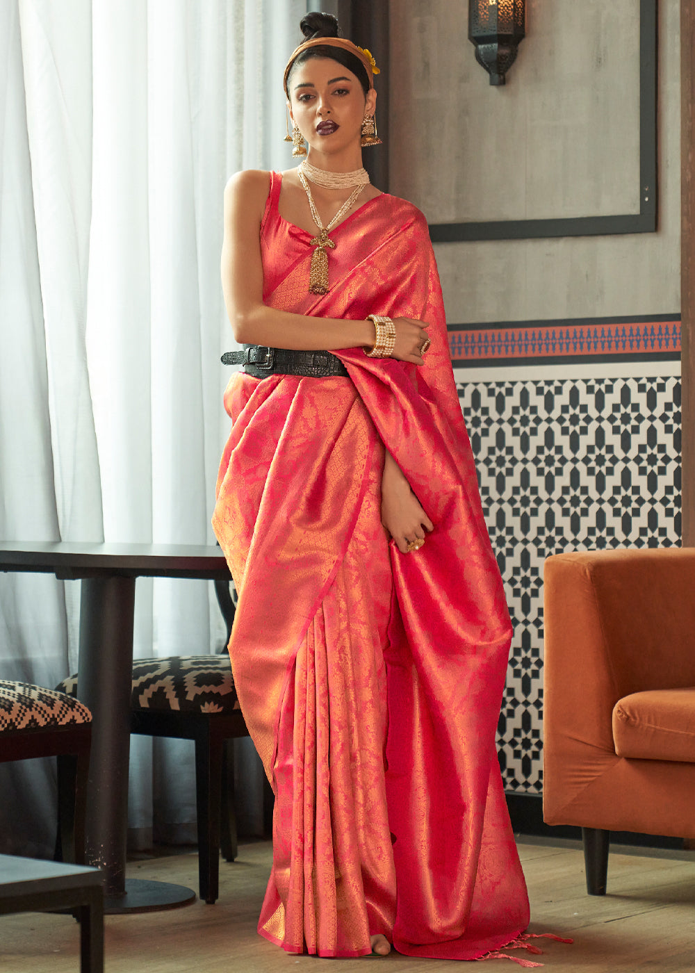 Buy MySilkLove Jelly Bean Pink Zari Woven Banarasi Brocade Saree Online