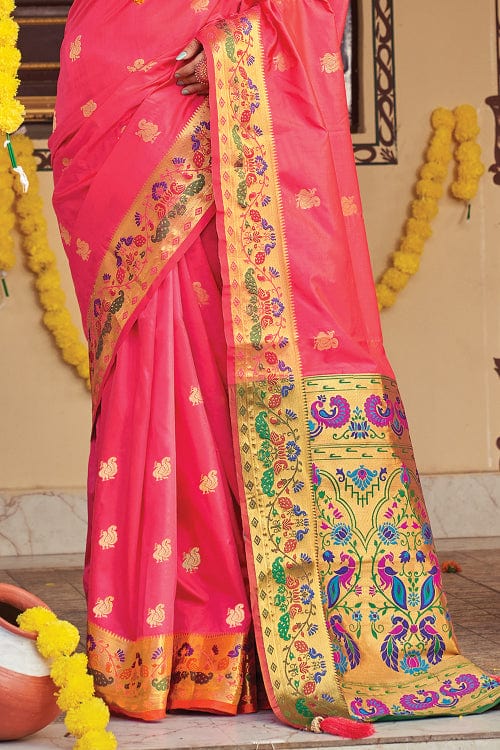 Buy MySilkLove Pearl Pink Zari Woven Paithani Saree Online