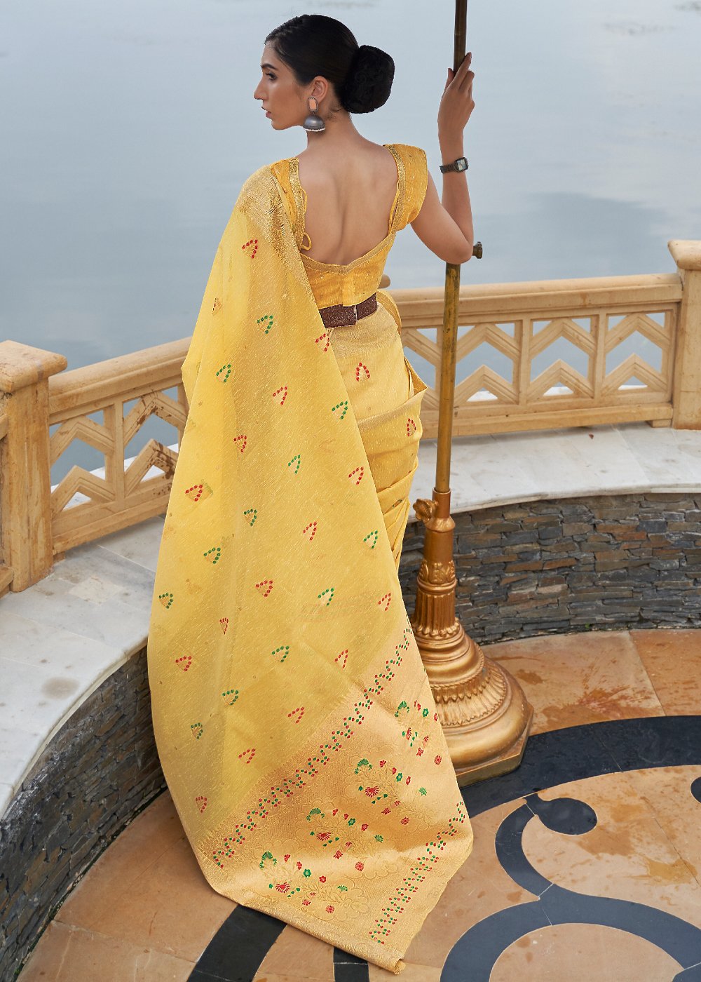 Buy MySilkLove Equator Yellow Zari Woven Banarasi Linen Saree Online