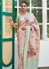 Clam Pink Banarasi Jacquard Printed Saree