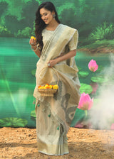 Taupe Greyish Green Banarasi Jacquard Silk Saree