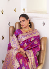 Tapestry Purple Zari Woven Dual Tone Banarasi Saree
