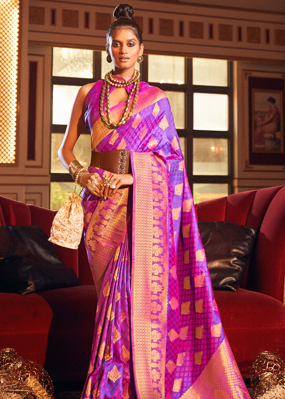 Buy MySilkLove Frostbite Purple Woven Banarasi Silk Saree Online