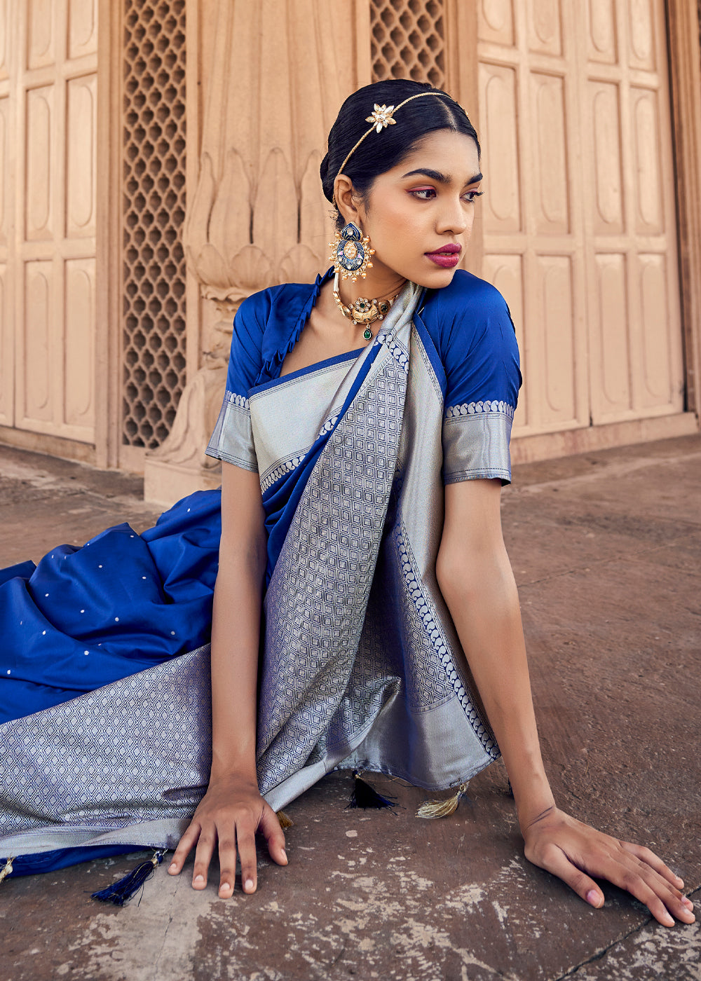 MySilkLove Torea Bay Blue Woven Banarasi Satin Silk Saree