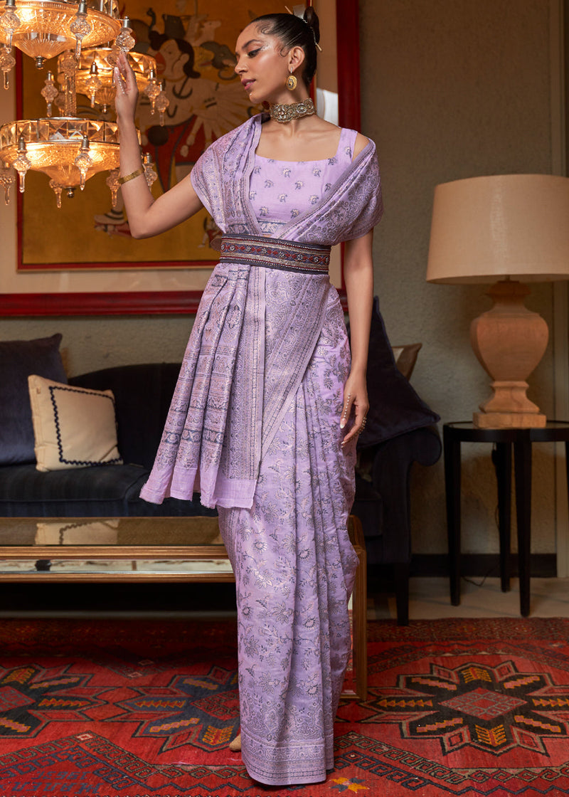 Lilac Luster Purple Woven Kashmiri Jamewr Cotton Silk Saree