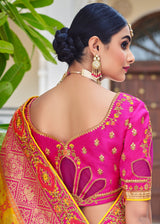 Yellow Orange Zari Woven Designer Banarasi Saree
