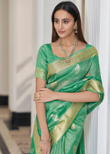 Forest Green Zari Woven Tissue Banarasi Silk Saree