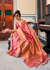 Mandy Pink Zari Woven Dola Silk Saree