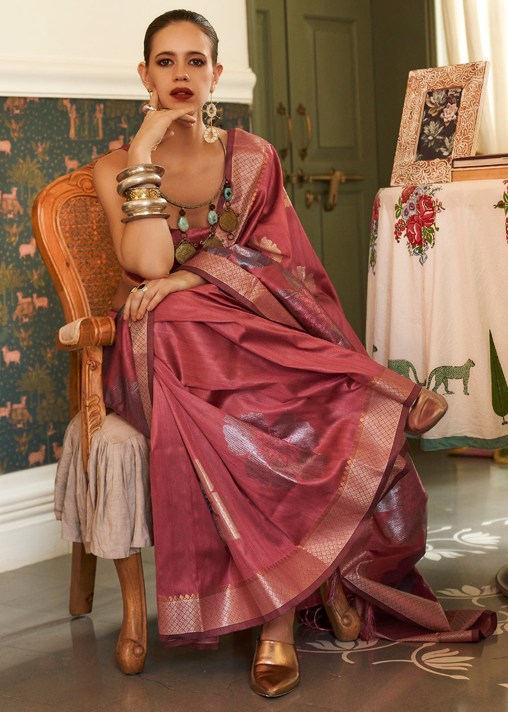 Buy MySilkLove Bittersweet Brown Woven Handloom Banarasi Silk Saree Online