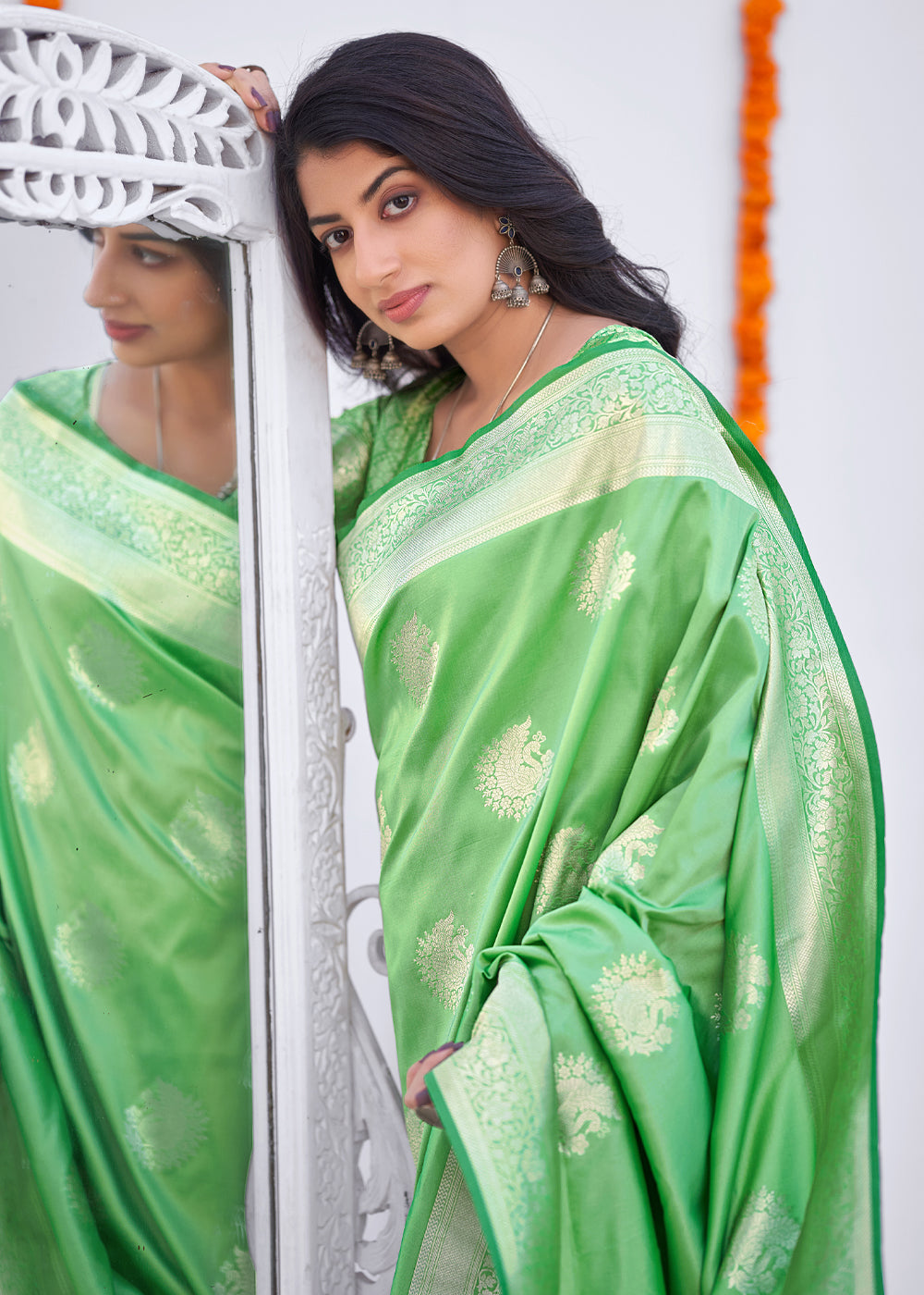 Buy MySilkLove Smith Apple Green Zari Woven Banarasi Silk Saree Online