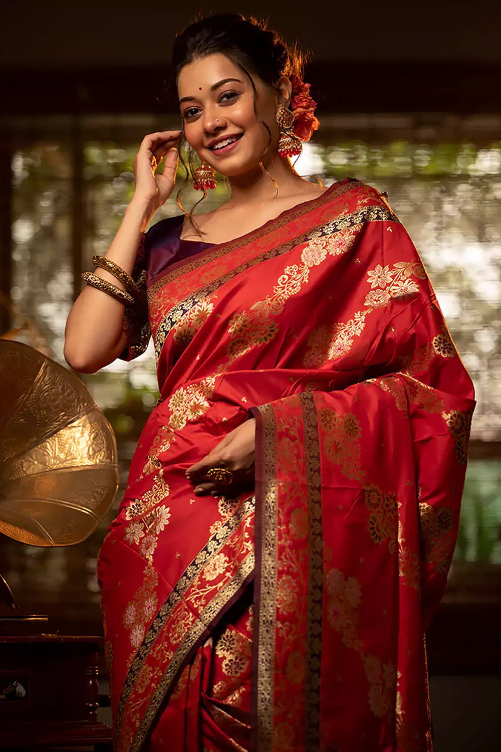 Buy MySilkLove Tamarillo Red Woven Banarasi Silk Saree Online