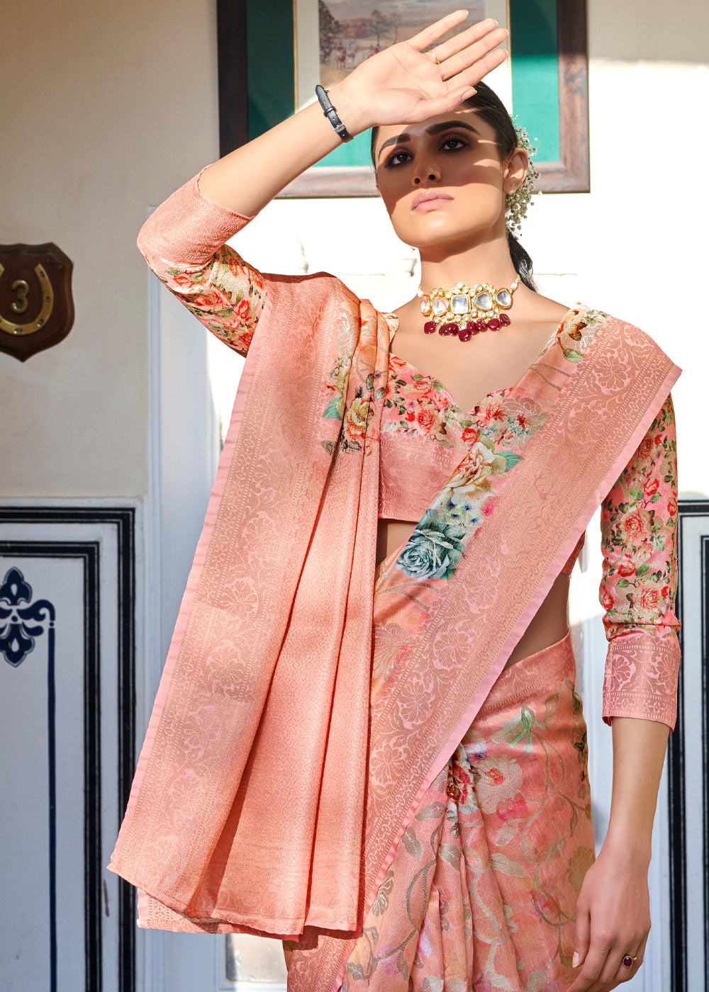 MySilkLove Petite Pink Zari Woven Floral Banarasi Saree