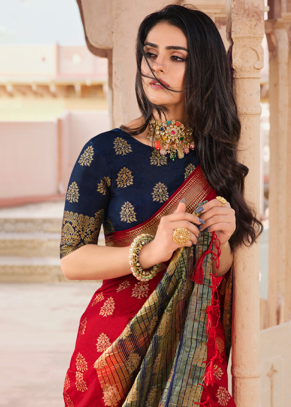 Buy MySilkLove Shiraz Red Woven Banarasi Raw Silk Saree Online