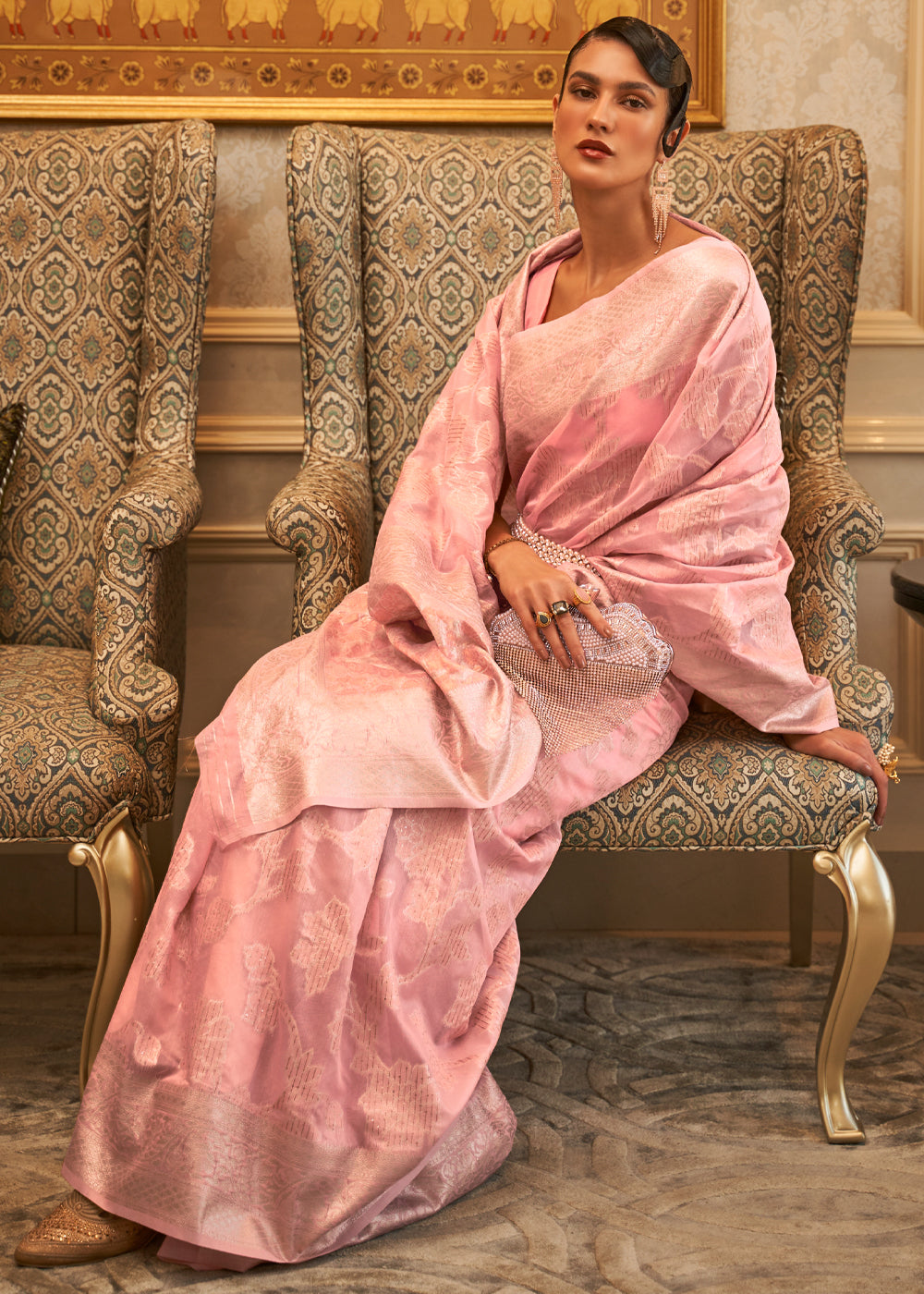 Buy MySilkLove Mona Pink Zari Woven Banarasi Cotton Saree Online