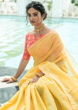 Shalimar Yellow Zari Woven Linen Saree