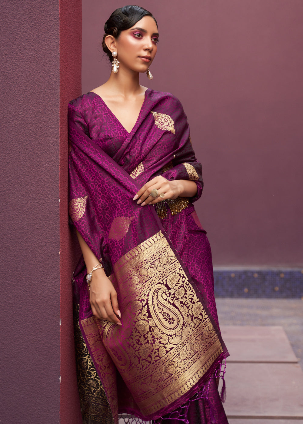 Buy MySilkLove Camelot Purple Banarasi Woven Satin Silk Saree Online