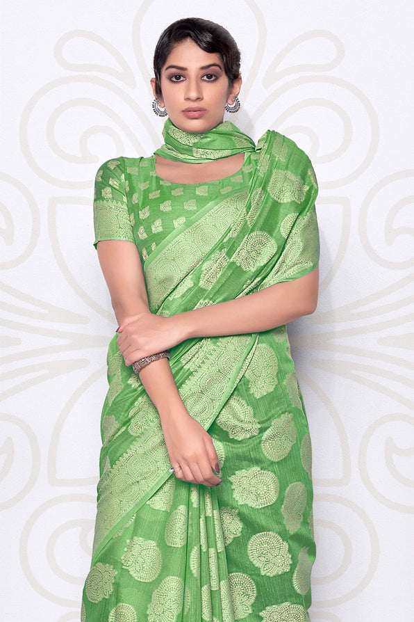 MySilkLove Glade Green Cotton Saree