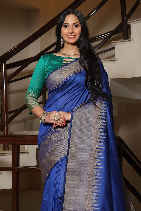 Bay Of Many Blue Tussar Silk Saree